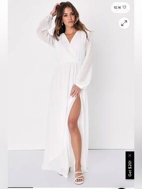 Lulu's White Long-Sleeve V-Neck Maxi Dress